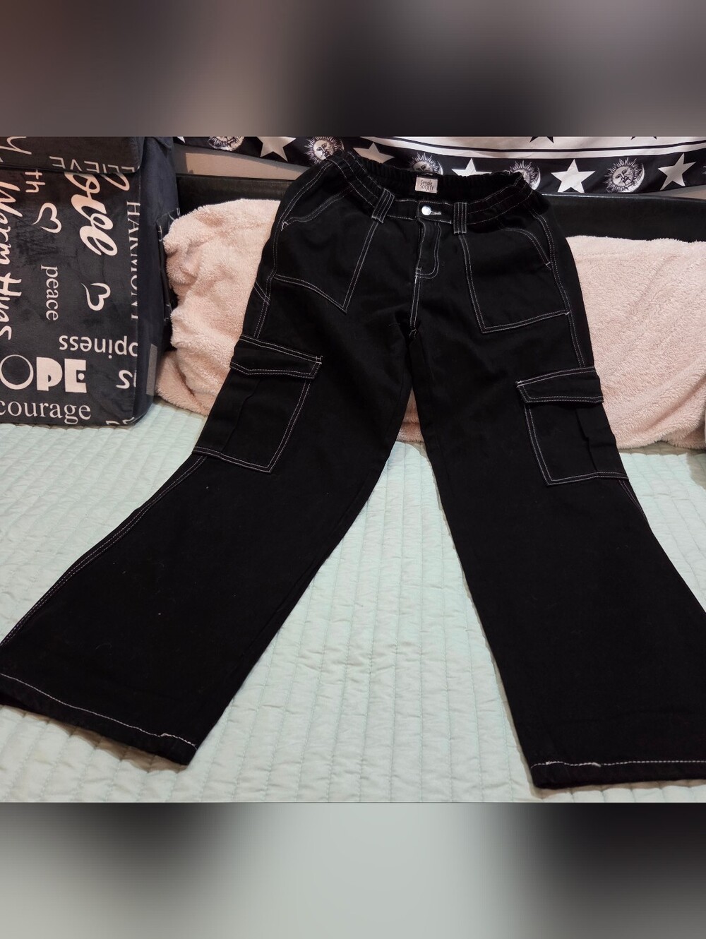 Women’s Black Wide Leg Cargo Jeans - Unbranded